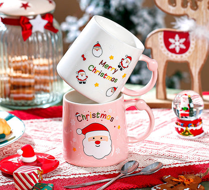 Santa printed ceramic mug with wooden lid and spoon