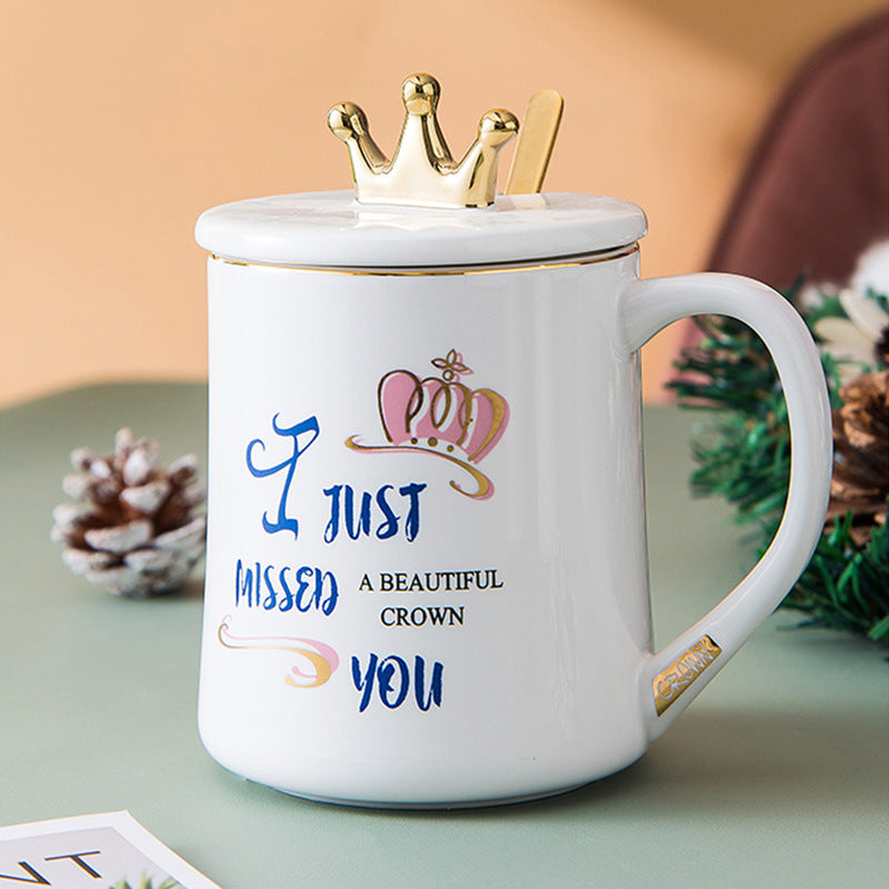 Crown Ceramic Mug With Crown Lid And Spoon