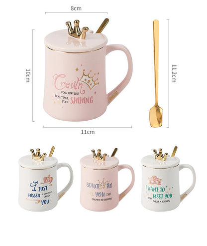 Crown Ceramic Mug With Crown Lid And Spoon