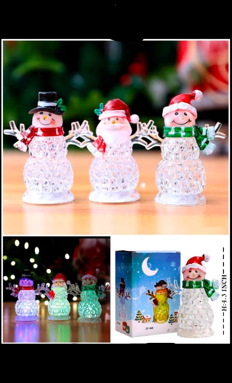 Santa And Snowman  Acrylic Multi Color Light Showpiece Battery Operated - Sold Individually