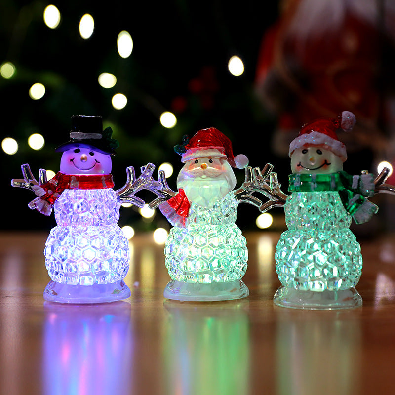 Santa And Snowman  Acrylic Multi Color Light Showpiece Battery Operated - Sold Individually