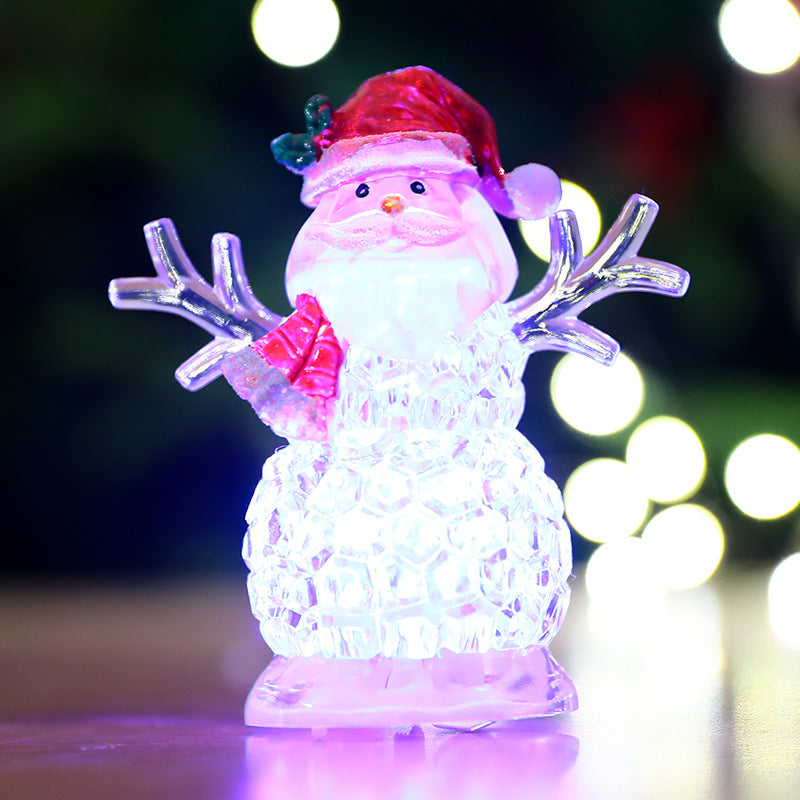 Santa And Snowman  Acrylic Multi Color Light Showpiece Battery Operated - Sold Individually