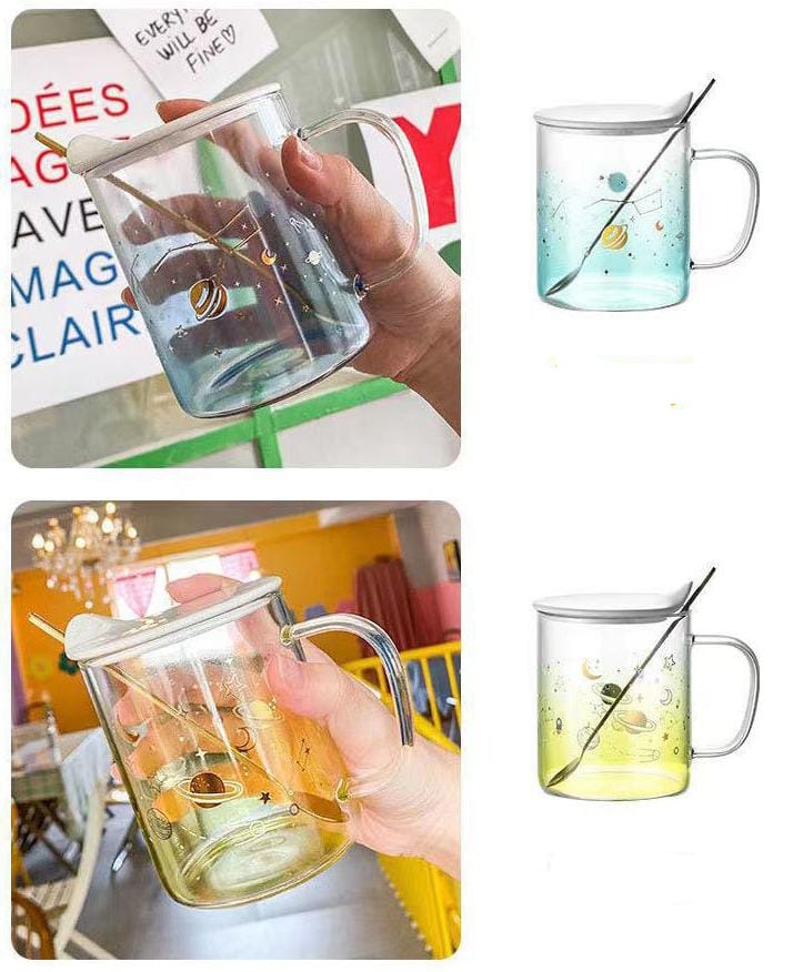 Galaxy Transparent Mug With Lid And Spoon