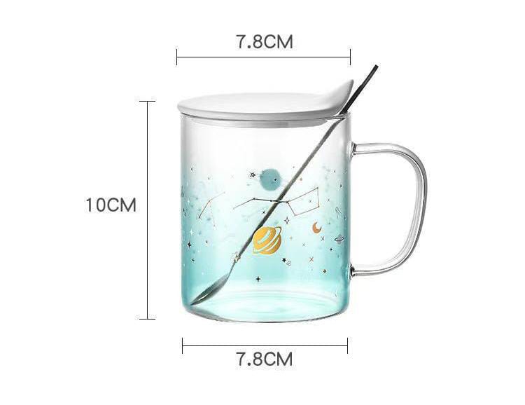 Galaxy Transparent Mug With Lid And Spoon