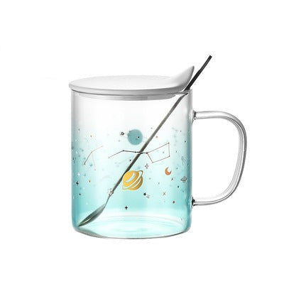 Galaxy Transparent Mug With Lid And Spoon