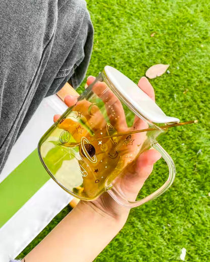 Galaxy Transparent Mug With Lid And Spoon