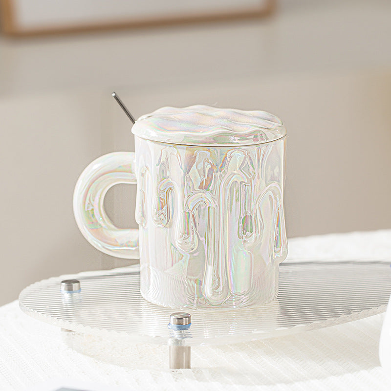 Holographic Melting Wax Ceramic Mug With Lid And Spoon - Assorted