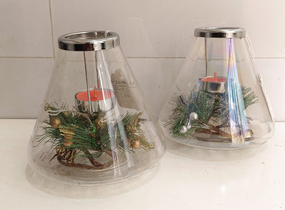 White Barn Holographic Glass Tea Light Holder For Christmas Decorations - Sold Individually