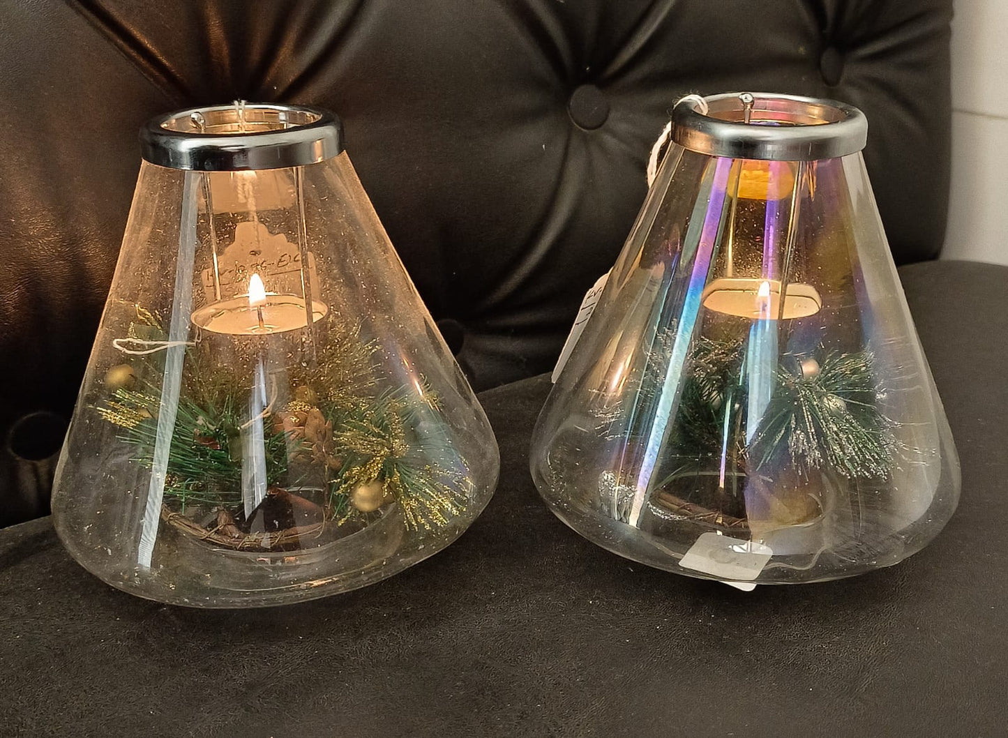 White Barn Holographic Glass Tea Light Holder For Christmas Decorations - Sold Individually