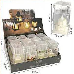 Christmas Vintage acrylic lantern shape candle 12 pcs box battery Operated Warm white - 12 PCS BOX