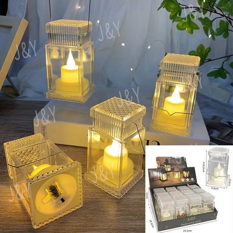 Christmas Vintage acrylic lantern shape candle 12 pcs box battery Operated Warm white - 12 PCS BOX