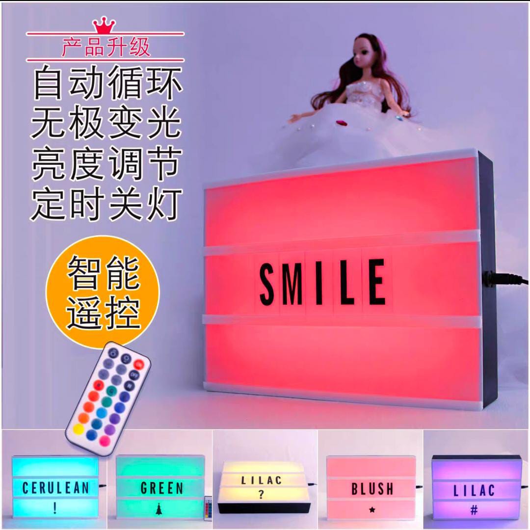 16 Color Changing Light Box,  Letters & Symbols, 3 Lines, Battery Operated, White with remote