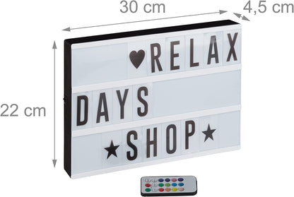 16 Color Changing Light Box,  Letters & Symbols, 3 Lines, Battery Operated, White with remote