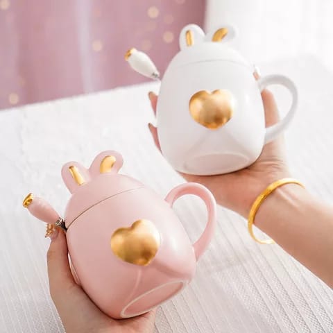 Rabbit Shaped Heart Design Ceramic Mug