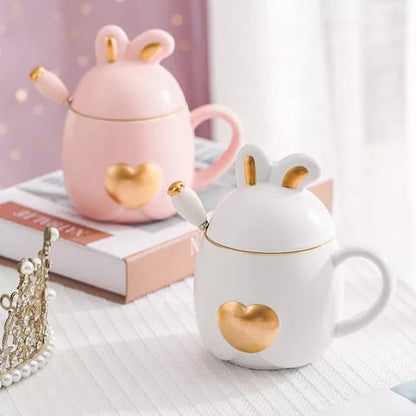 Rabbit Shaped Heart Design Ceramic Mug