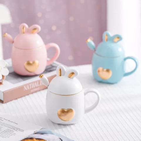 Rabbit Shaped Heart Design Ceramic Mug