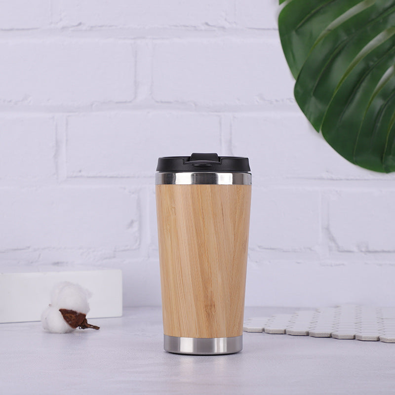 Stainless Steel Bamboo Tumbler with Removable Lid 15 Ounce, Travel Tumbler Mug