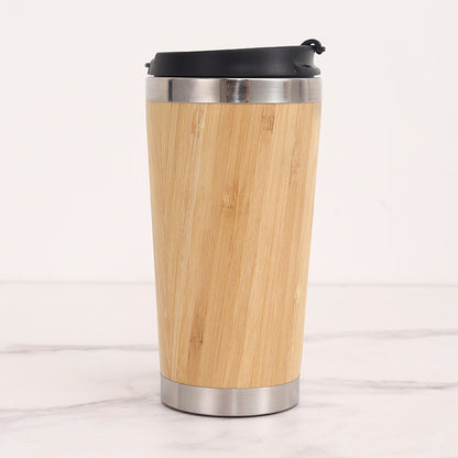 Stainless Steel Bamboo Tumbler with Removable Lid 15 Ounce, Travel Tumbler Mug