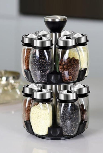 SpiceWiz Revolving Spice Rack with 12 Glass Jars