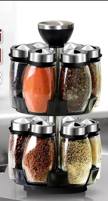 SpiceWiz Revolving Spice Rack with 12 Glass Jars