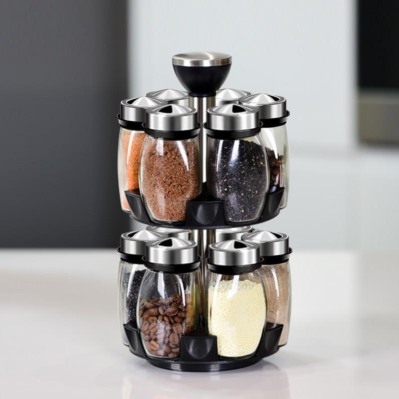 SpiceWiz Revolving Spice Rack with 12 Glass Jars