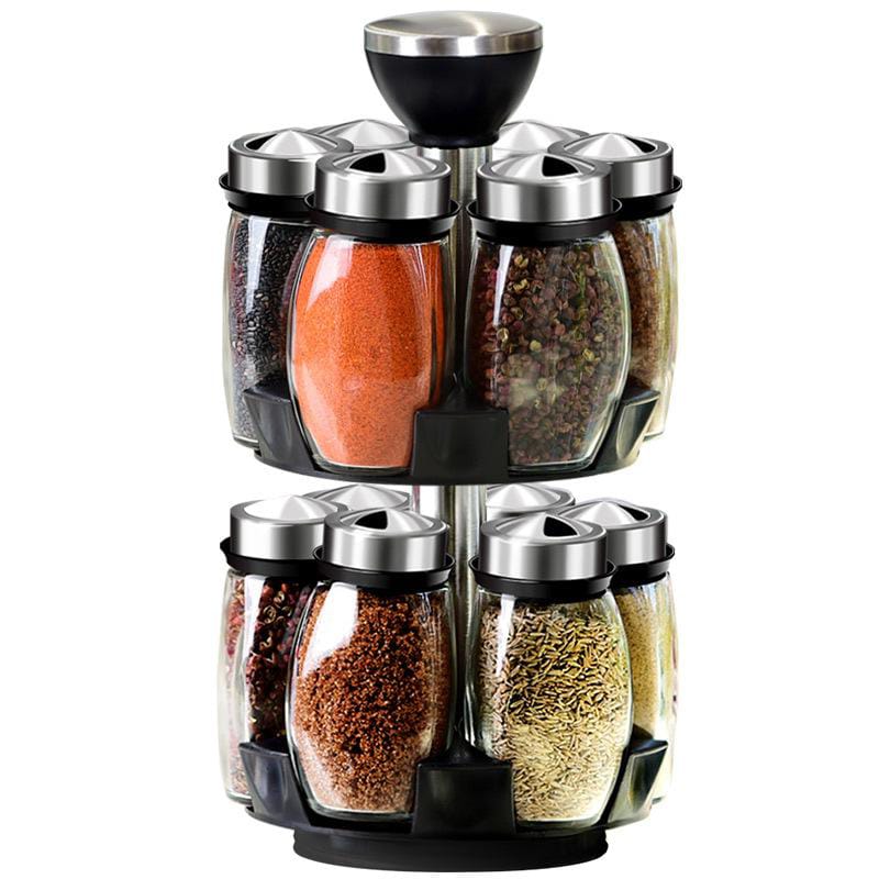 SpiceWiz Revolving Spice Rack with 12 Glass Jars