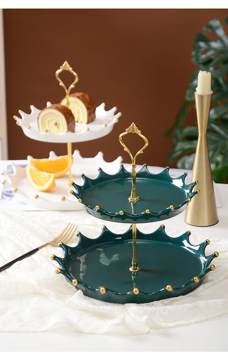 Crown Shaped 2 Tier Ceramic Platter for Stylish Serving