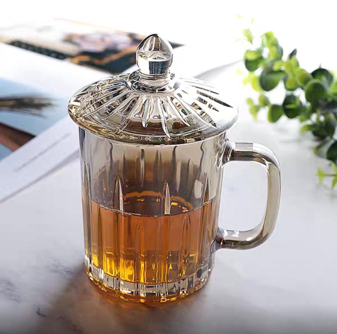 Glass Tea/Coffee Mug with Lid (Set of 2pcs)