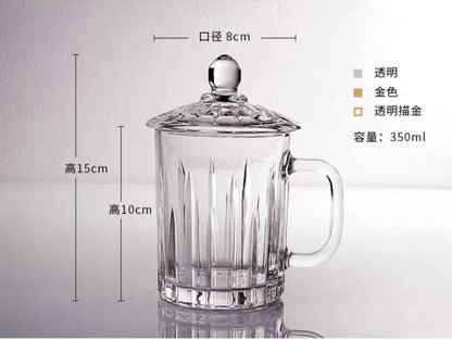 Glass Tea/Coffee Mug with Lid (Set of 2pcs)