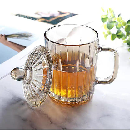 Glass Tea/Coffee Mug with Lid (Set of 2pcs)