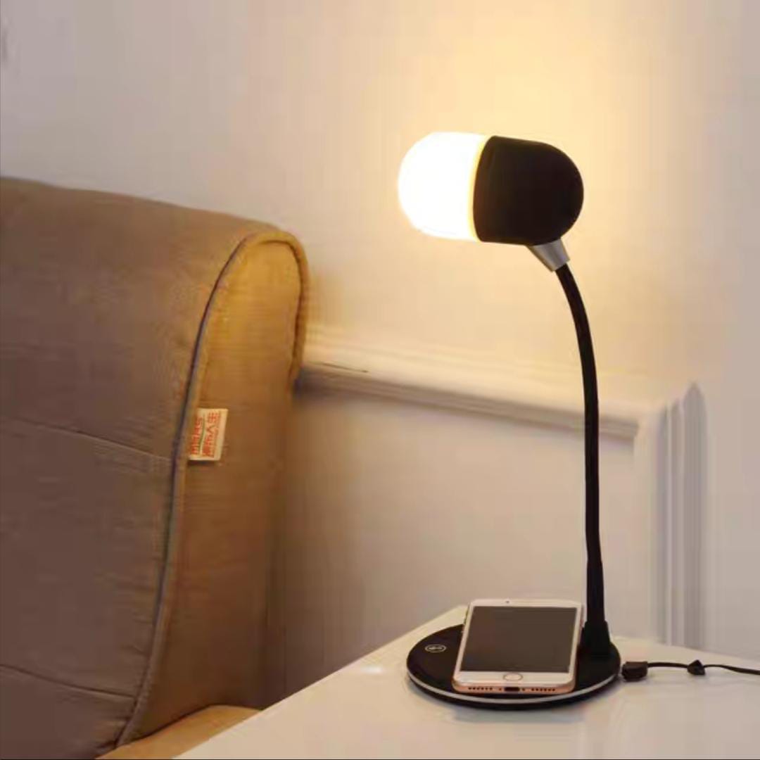 HarmoniLamp - Touch Control Dimmable Lamp with BT 5.0 Speaker, Wireless Charging, and 3 Color Modes.