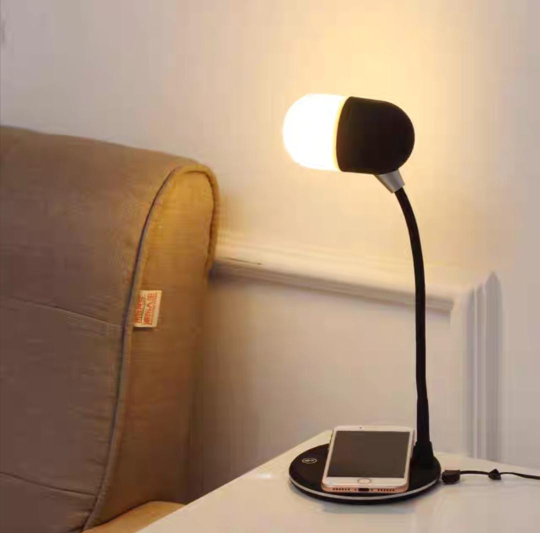 HarmoniLamp - Touch Control Dimmable Lamp with BT 5.0 Speaker, Wireless Charging, and 3 Color Modes.