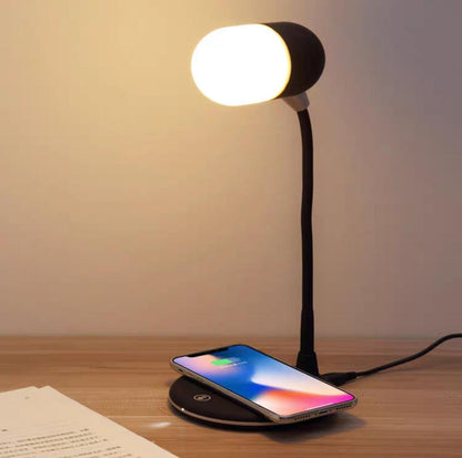 HarmoniLamp - Touch Control Dimmable Lamp with BT 5.0 Speaker, Wireless Charging, and 3 Color Modes.