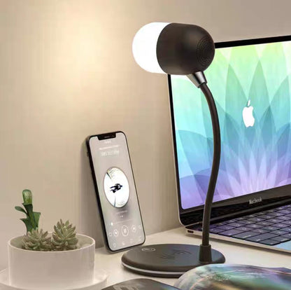 HarmoniLamp - Touch Control Dimmable Lamp with BT 5.0 Speaker, Wireless Charging, and 3 Color Modes.