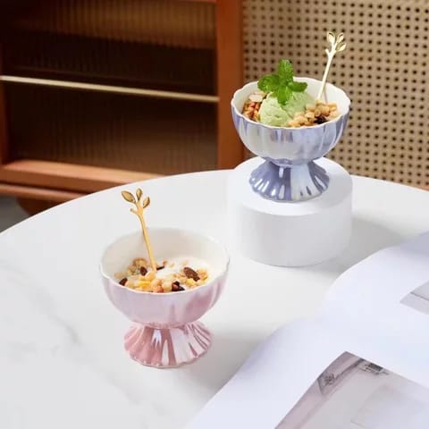 Ceramic Ice Cream Serving Bowl - Set of 2 - Spoon Not Included