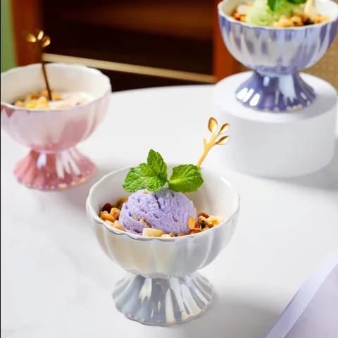 Ceramic Ice Cream Serving Bowl - Set of 2 - Spoon Not Included