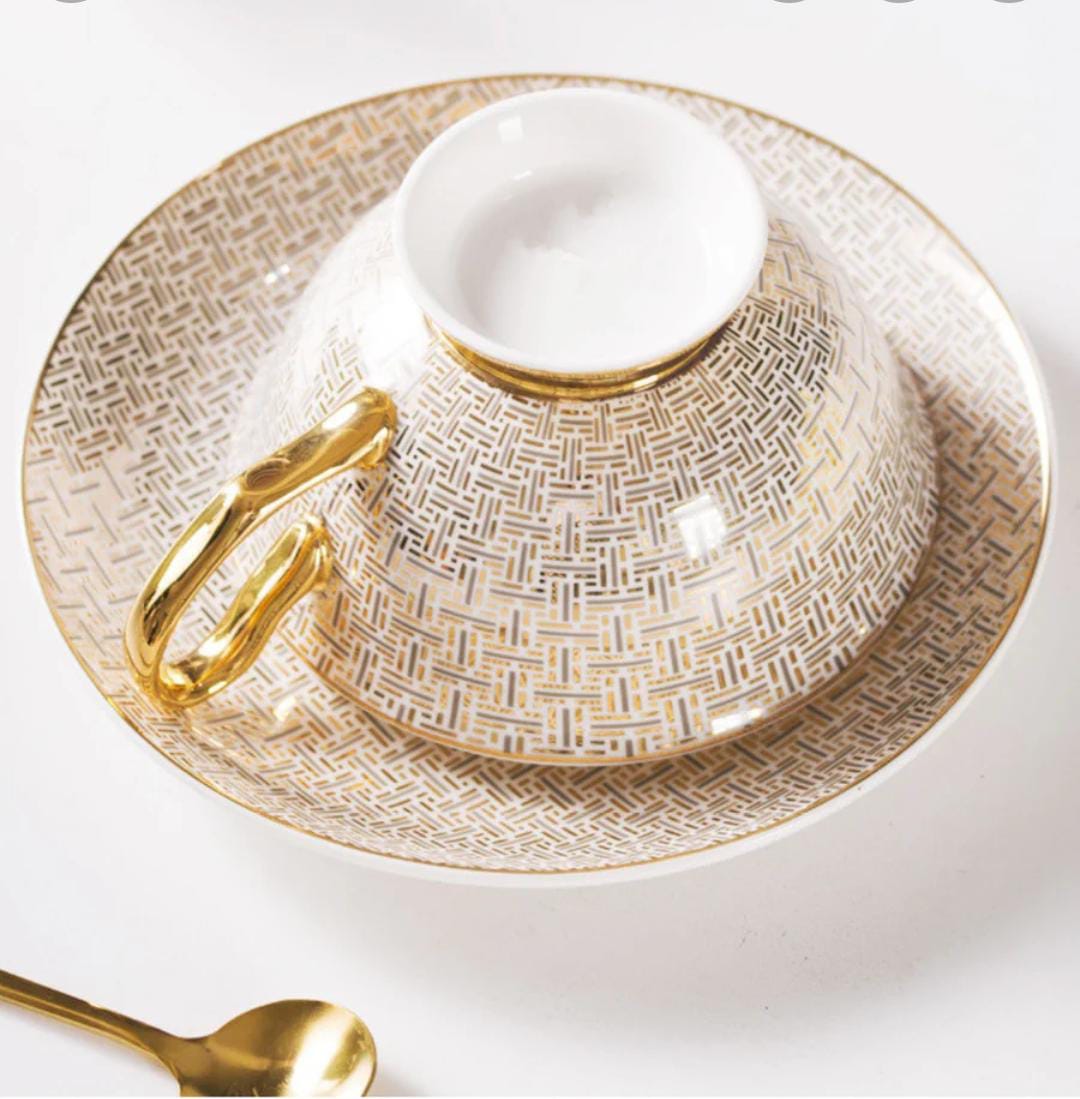 Luxury European Tea Cup, Saucer & Spoon - 1 Set - Sold Individually