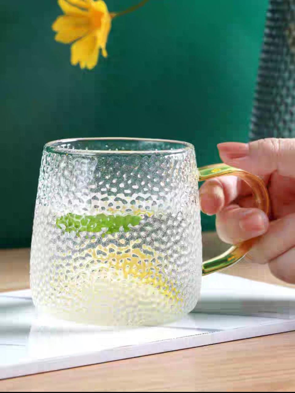 Golden Handle Glass Mug