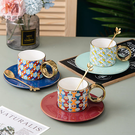 Nordic Stripe Ceramic Teacup and Saucer Set - Sold Individually