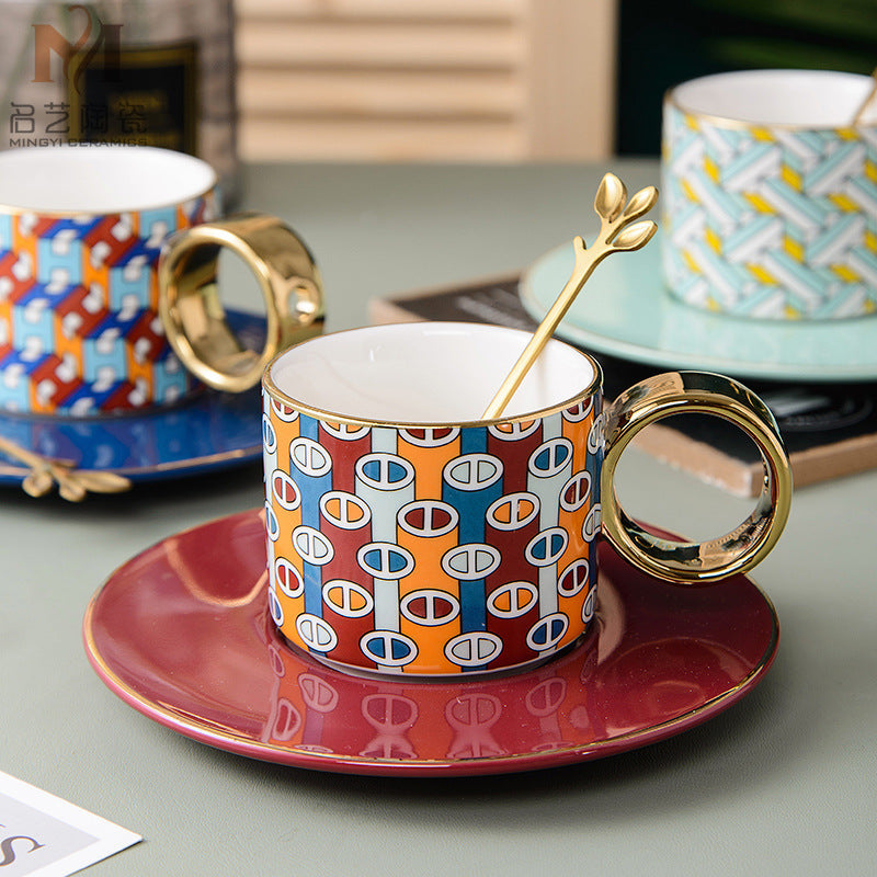 Nordic Stripe Ceramic Teacup and Saucer Set - Sold Individually