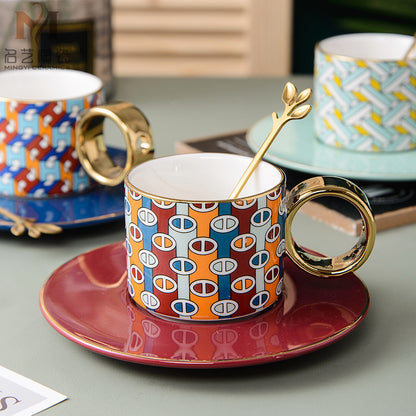 Nordic Stripe Ceramic Teacup and Saucer Set - Sold Individually