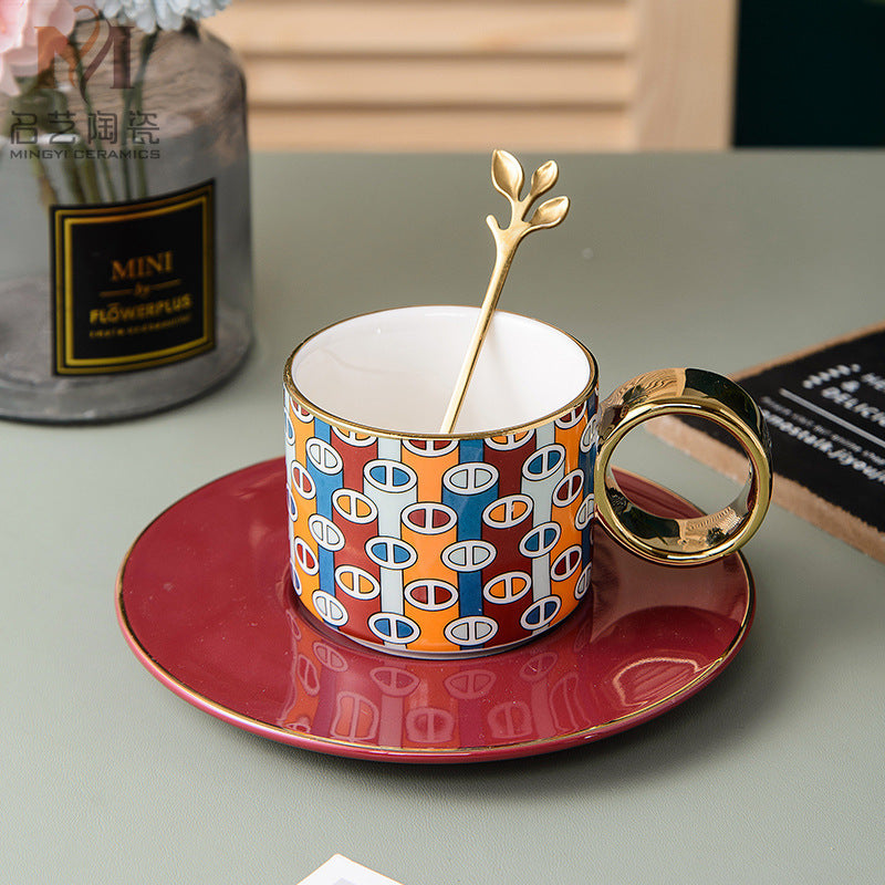 Nordic Stripe Ceramic Teacup and Saucer Set - Sold Individually