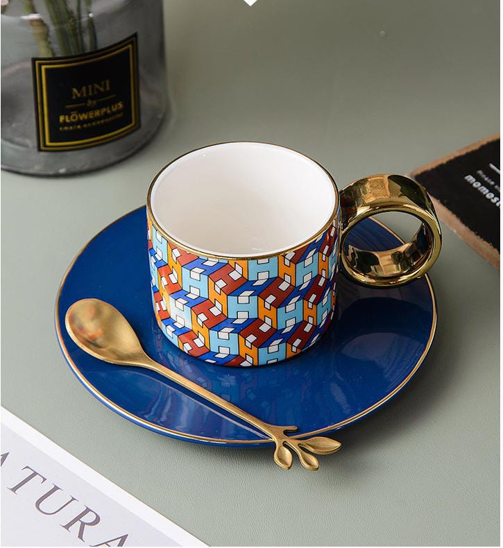 Nordic Stripe Ceramic Teacup and Saucer Set - Sold Individually