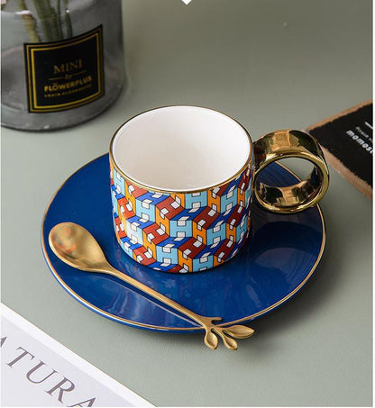 Nordic Stripe Ceramic Teacup and Saucer Set - Sold Individually