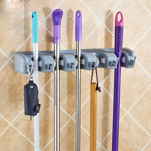 Wall Mount Plastic Hooks Mop Shelf