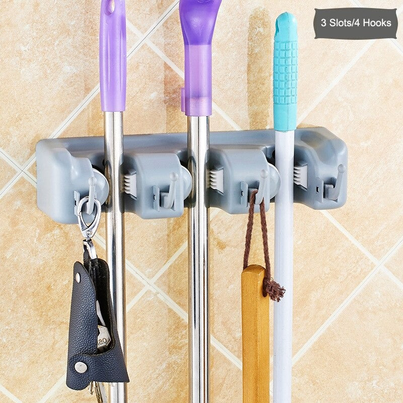 Wall Mount Plastic Hooks Mop Shelf