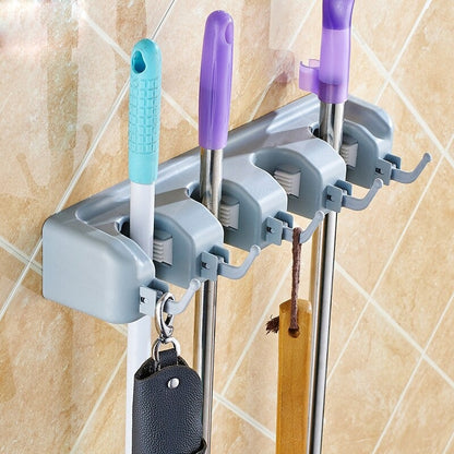 Wall Mount Plastic Hooks Mop Shelf