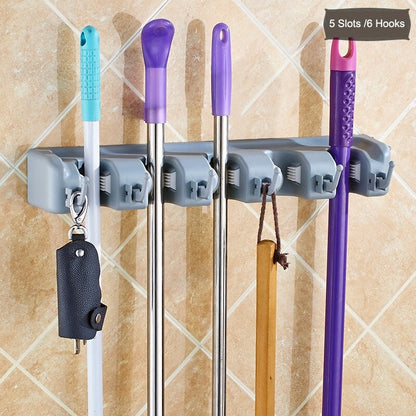 Wall Mount Plastic Hooks Mop Shelf